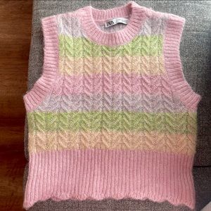 Zara Pastel Pink Knit Striped Vest